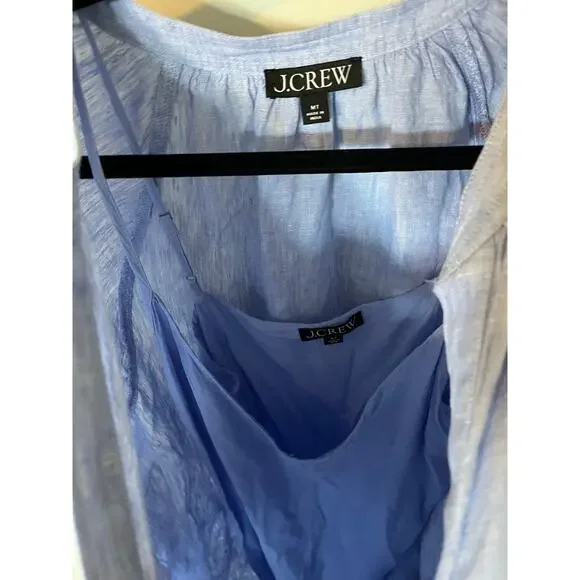 J.Crew Tall Cabana dress in linen blue women’s‎ medium tall - Picture 7 of 13